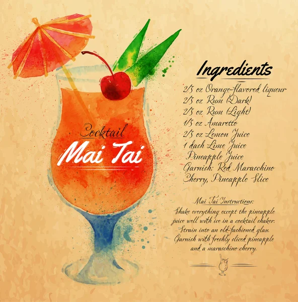Cocktails Mai Tai aquarelle kraft — Image vectorielle