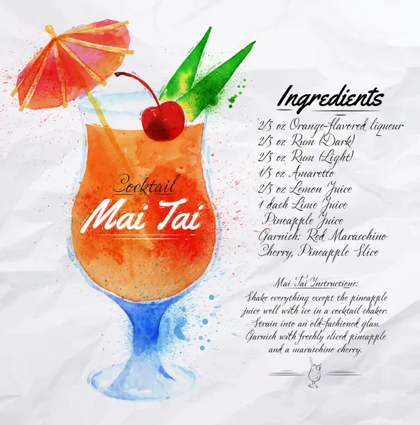 Cocktail Mai Tai acquerello — Vettoriale Stock