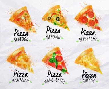 Pizza watercolor set clipart