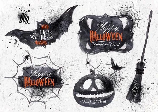 Halloween set symbols with lettering in vintage style — Stock Vector