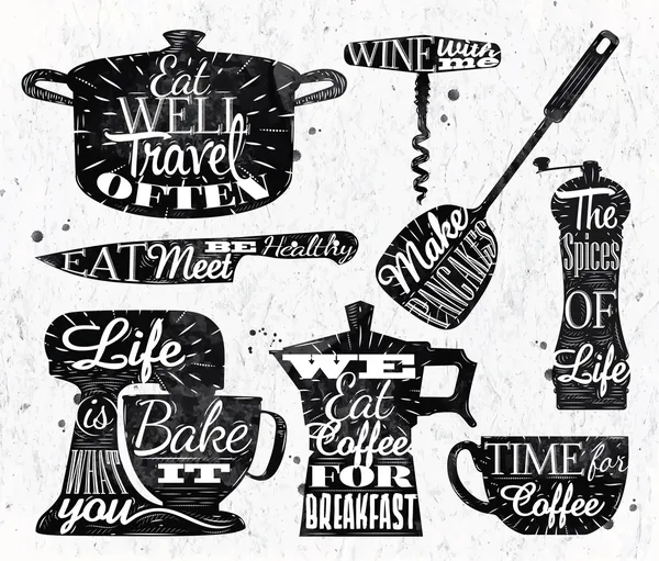 Kitchen symbol vintage lettering restaurant — Stock Vector