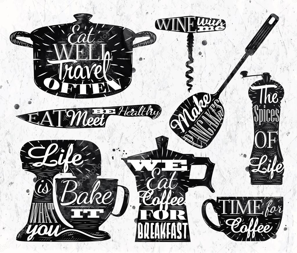 Kitchen symbol vintage lettering restaurant