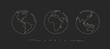 Siyah arkaplanda kalem satırı biçiminde el çizimi dünya el yazısı çizimi çizimi