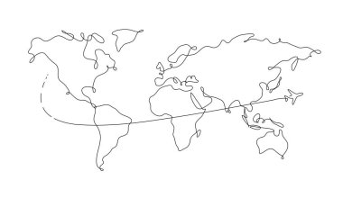 World map pen line plane travel drawing on white background vector