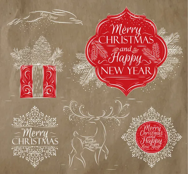 Feliz Natal gráficos elegante vintage kraft — Vetor de Stock