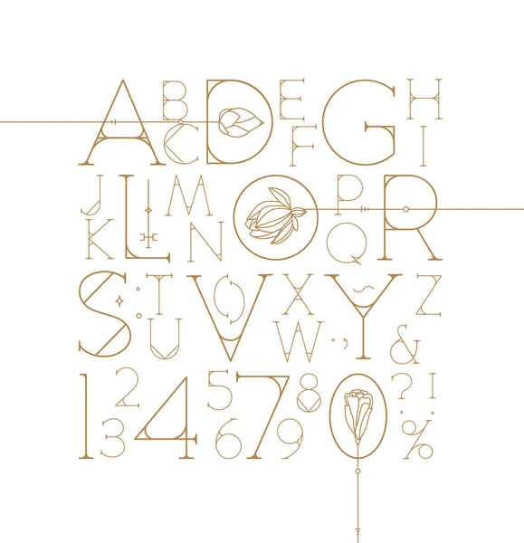 Art Deco Alphabet Mit Buchstaben Und Zahlen Auf Weißem Hintergrund — Stockvektor