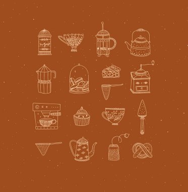 Bej arka planda el yapımı, el yapımı, ilkel bir mutfak malzemesi simgesi çizimi.