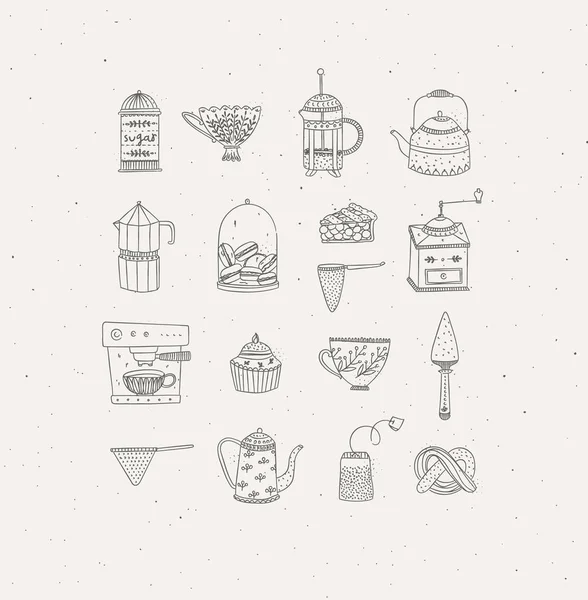 Conjunto Icono Equipo Cocina Dibujo Estilo Casual Primitivo Gráfico Hecho — Vector de stock