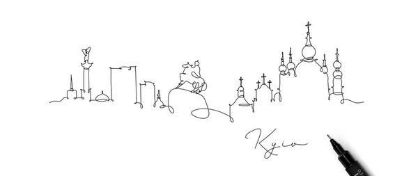 City Silhouette Kyiv Ukraine Pen Line Style Drawing Black Lines — Vetor de Stock