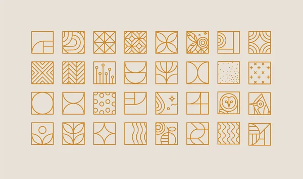 Set Creative Modern Art Deco Icons Flat Line Style Drawing — Image vectorielle
