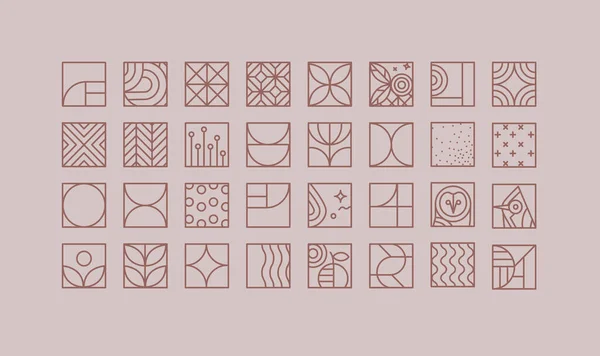 Set Creative Modern Art Deco Icons Flat Line Style Drawing — Image vectorielle