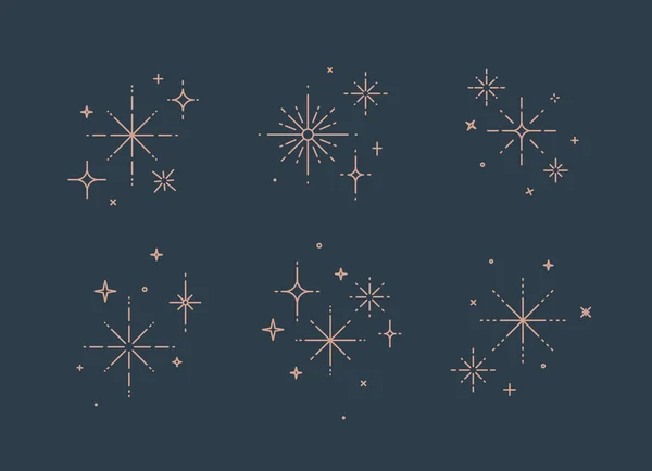 Clink Splashes Stars Glowing Flat Line Art Deco Style Drawing — Stok Vektör