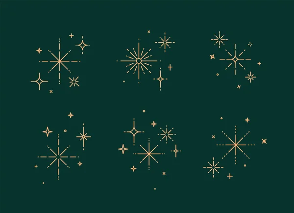 Clink Splashes Stars Glowing Flat Line Art Deco Style Drawing — Stockvector