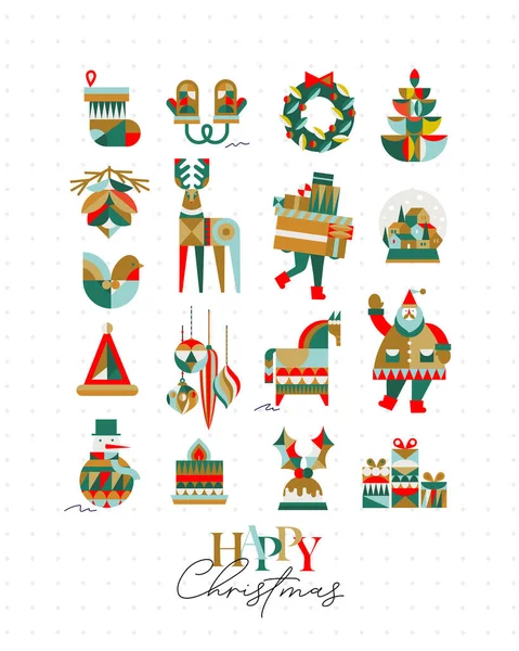 一套立体派风格的圣诞象征袜子 冬季雪球 装饰品 圣诞老人 淡淡的背景蜡烛 — 图库矢量图片