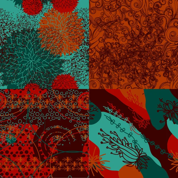 Set of abstract floral seamless patterns — Stock Vector