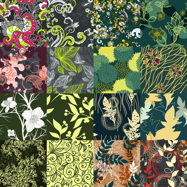 Zusammenstellung abstrakter floraler nahtloser Muster — Stockvektor