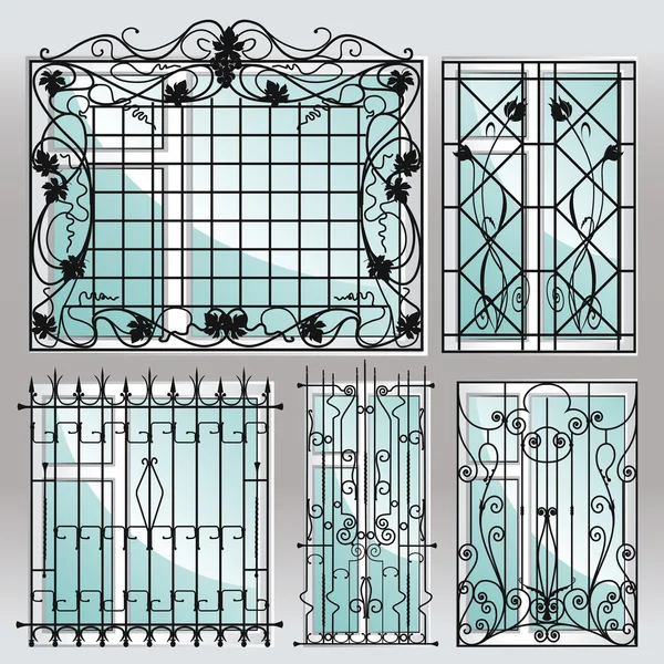 Reihe von eisernen Fenstergittern — Stockvektor