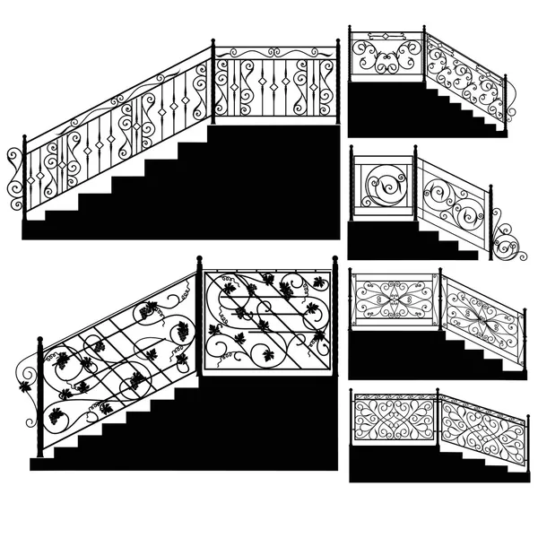 Escaleras de hierro forjado barandilla — Vector de stock