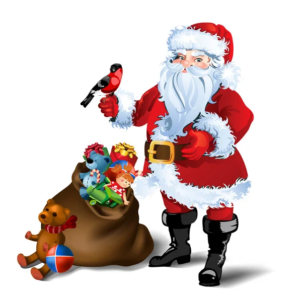 Vector Illustration of Santa Claus with sack full of gifts — Stock Vector