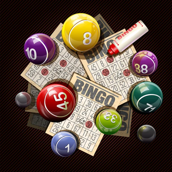 Boules et cartes de bingo ou de loterie — Image vectorielle