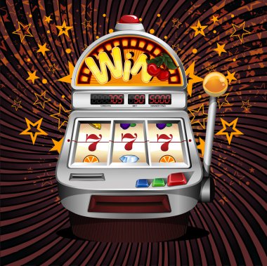 A vector slot fruit machine winning on sevens. clipart