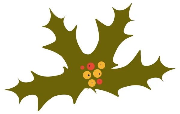 Geleneksel Noel Kış Tatili Sembolü Ökseotu Planı Olgun Böğürtlenli Yaprak — Stok Vektör