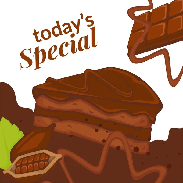 Gâteau Chocolat Garniture Cacao Aujourd Hui Spécial Bistro Boulangerie Délicieux — Image vectorielle