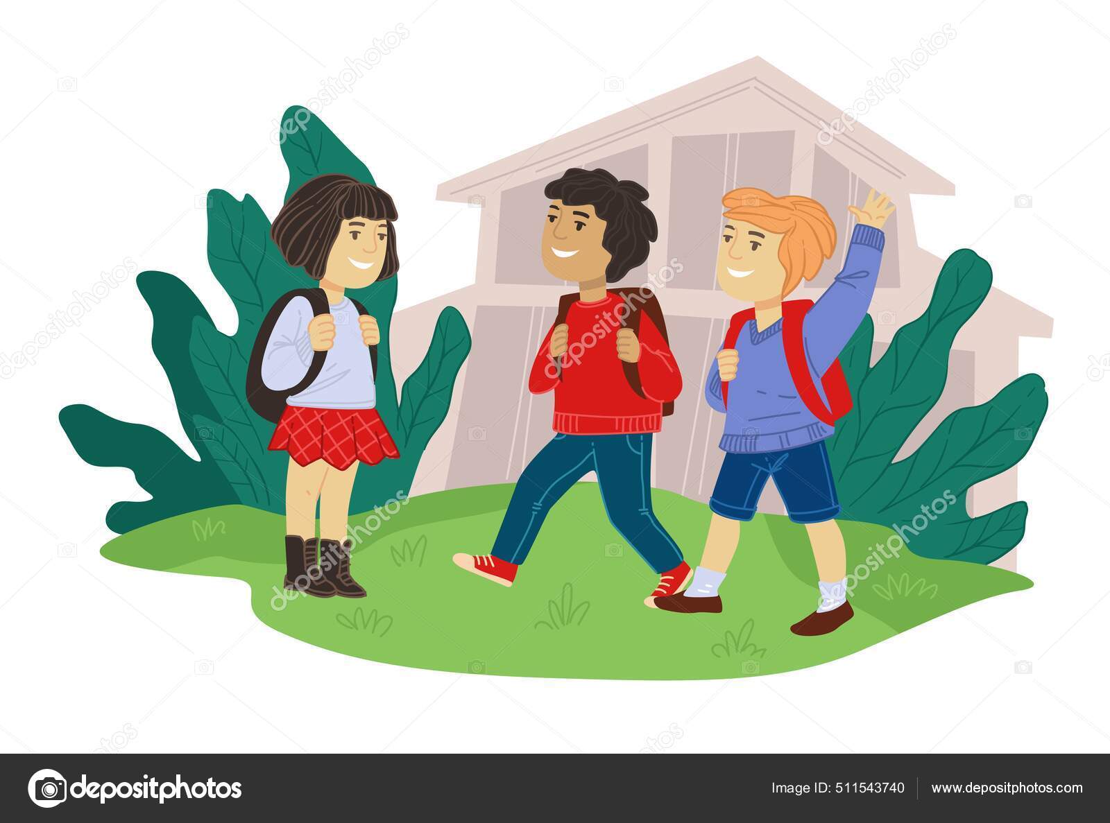 Boys Girl Socializing Communicating School Yard Children Playing