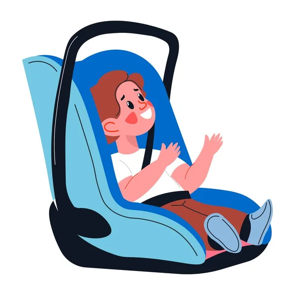 Niño Sentado Asiento Del Coche Los Niños Niño Sonriente Cochecito — Vector de stock