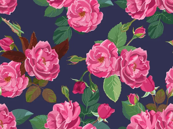 Flourishing Pink Roses Spring Summer Flowering Foliage Flowers Romantic Background — Stock Vector