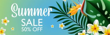 Yaz İndirimi Tropikal Tasarım Şablon İllüstrasyonu