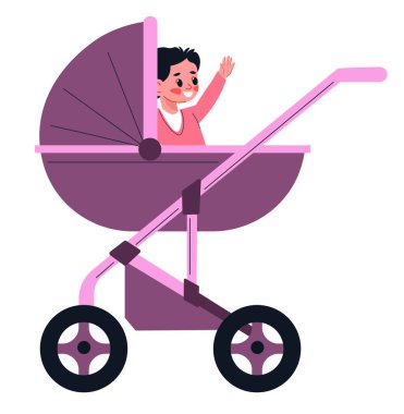 Bebek kızımız bebek arabasında oturuyor ve elini kaldırıyor.