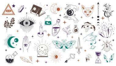 Mistik semboller ve okült bilgelik vektörü işaretler