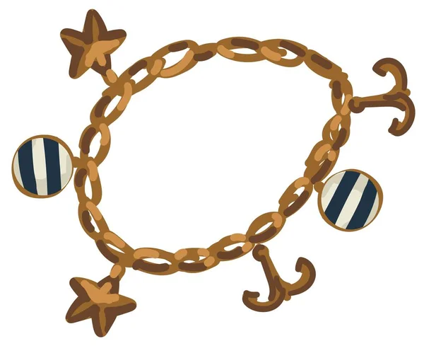 Ланцюговий браслет із золота з морськими елементами — стоковий вектор