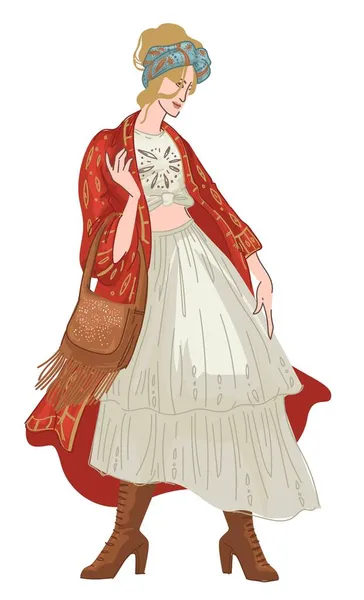 Шабби шик или богемный стиль одежды женщины — стоковый вектор