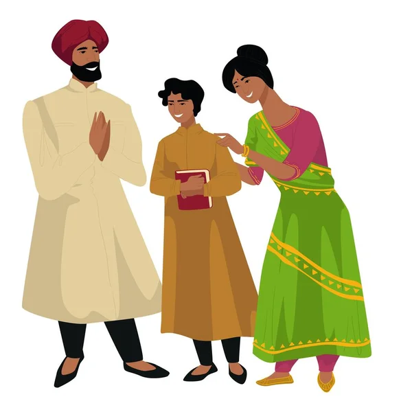 Famille indienne de mère et père avec jeune fils — Image vectorielle