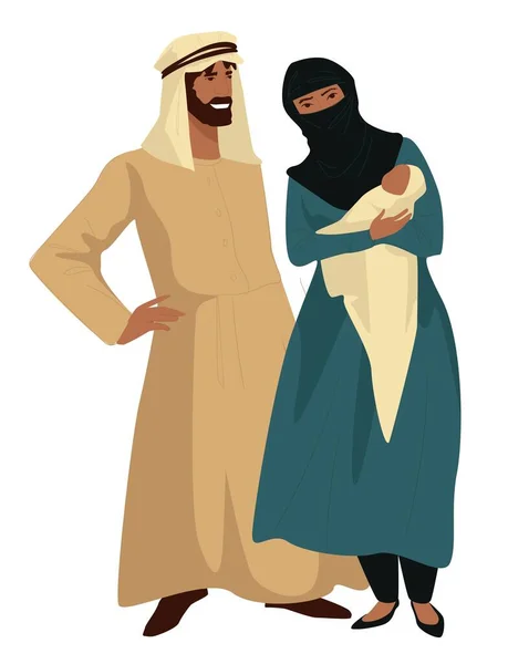 Famiglia musulmana di madre e padre con bambino — Vettoriale Stock