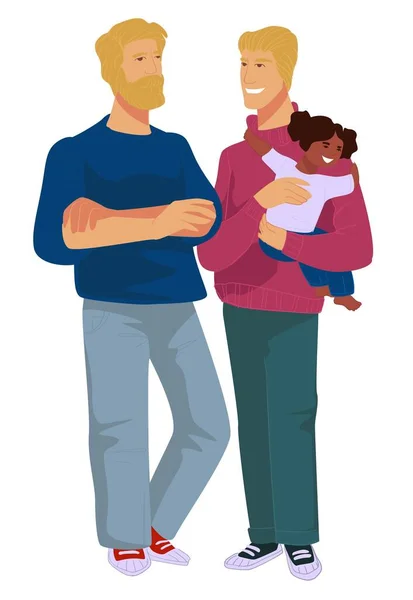 Pareja gay con niño, familia homosexual de hombres — Vector de stock