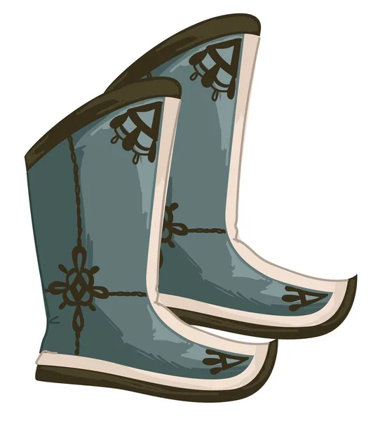Старые сапоги с орнаментами и декором, охотничья обувь — стоковый вектор