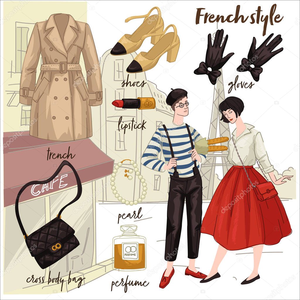Estilo frances ropa y moda masculina y femenina Vector de stock por Sonulkaster 511557012