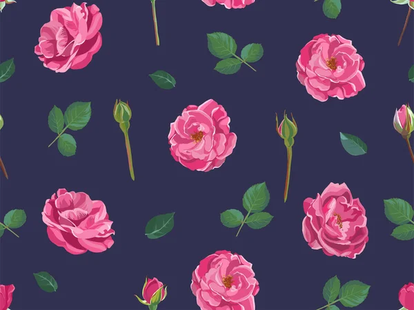 Estampado rosa con flores y brotes en flor — Archivo Imágenes Vectoriales