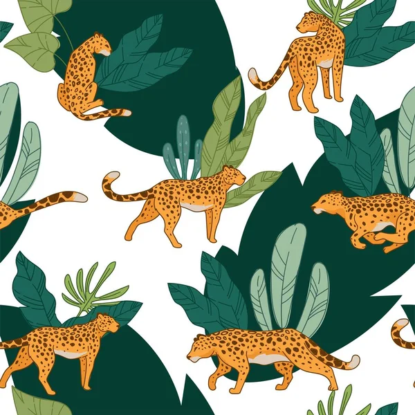 Дика леопардова тварина біжить і полює на джунглі — стоковий вектор
