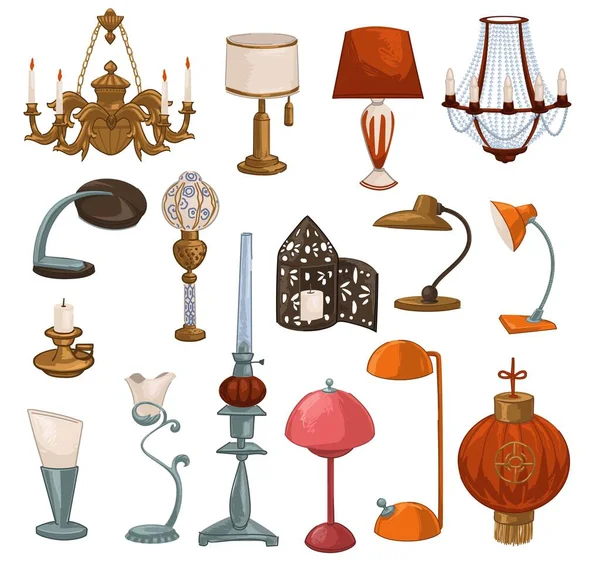 Vintage ve retro lambalar ve abajurlar, vektör