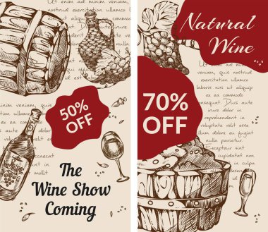 Doğal şarap imalathanesi. 50 indirimli pankart.
