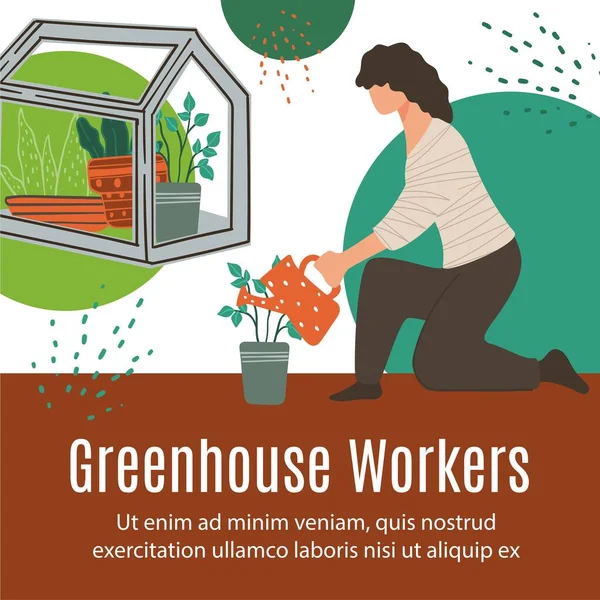 Trabajadores de invernadero, agricultura y jardinería — Vector de stock