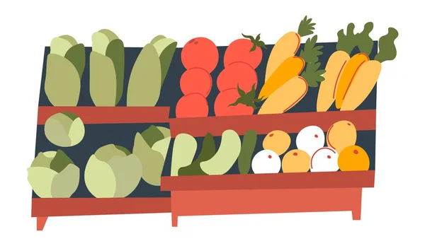 Ринок полиці з помідорами і морквою вектор — стоковий вектор