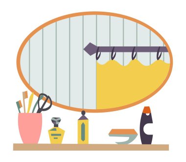 Banyo iç tasarımı, ayna ve masa vektörü