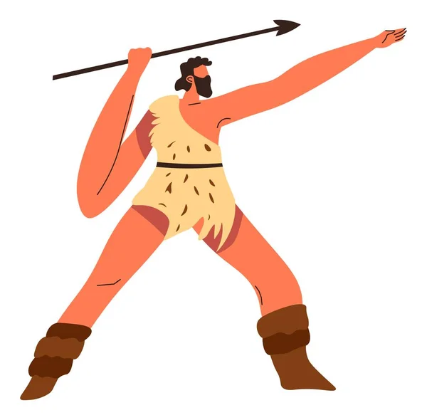 Hunter with weapon for hunting, stone age people — Stock Vector