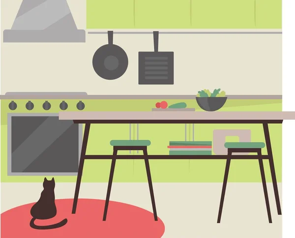 Design d'intérieur de cuisine, cuisinière et décoration de meubles — Image vectorielle