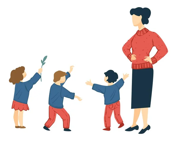 Δάσκαλος ή δάσκαλος που φροντίζει μικρά παιδιά — Διανυσματικό Αρχείο